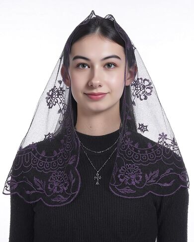 Bozidol Catholic Veils for Church Women: Medium D Shape Chapel Mantilla Veil for Mass Pray Communion Religious Lace Veils in Kuwait