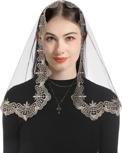 Bozidol Catholic Veils for Church Women: Medium D Shape Chapel Mantilla Veil for Mass Pray Communion Religious Lace Veils in Kuwait