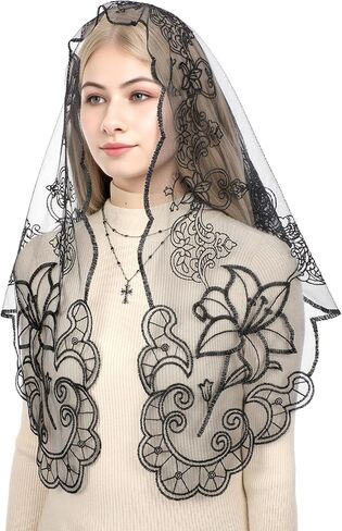 Bozidol Mantilla Veils for Church Catholic, Christian Cross and Lily Chapel Veil, Latin Mass Prayer Head Coverings for Women in Saudi Arabia