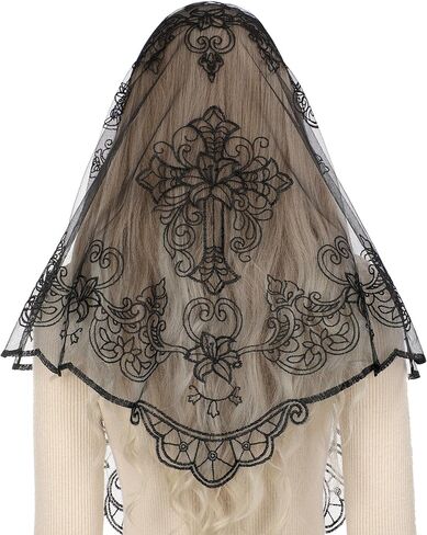 Bozidol Mantilla Veils for Church Catholic, Christian Cross and Lily Chapel Veil, Latin Mass Prayer Head Coverings for Women in Saudi Arabia