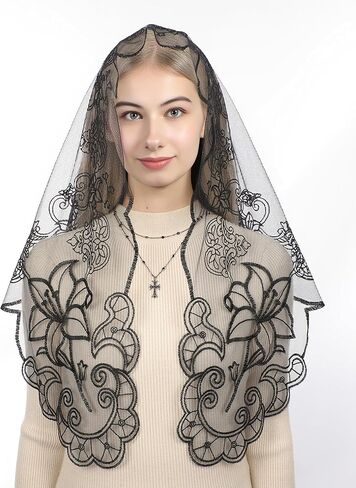 Bozidol Mantilla Veils for Church Catholic, Christian Cross and Lily Chapel Veil, Latin Mass Prayer Head Coverings for Women in Saudi Arabia