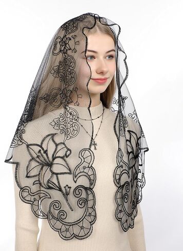 Bozidol Mantilla Veils for Church Catholic, Christian Cross and Lily Chapel Veil, Latin Mass Prayer Head Coverings for Women in Saudi Arabia