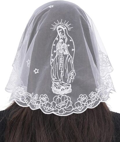 Bozidol Catholic Veils for Women Church: Small D-Shaped Camellia and Our Lady of Guadalupe Lace Veil, Latin Mass Head Cover in Saudi Arabia