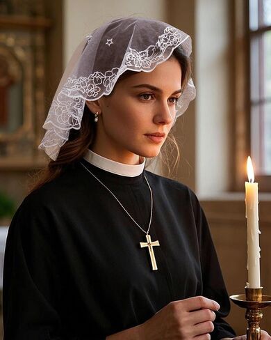 Bozidol Catholic Veils for Women Church: Small D-Shaped Camellia and Our Lady of Guadalupe Lace Veil, Latin Mass Head Cover in Saudi Arabia