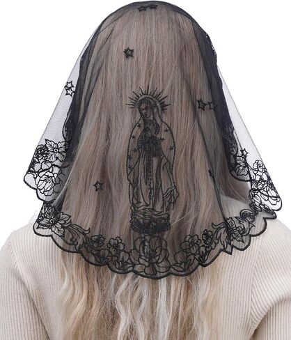 Bozidol Catholic Veils for Women Church: Small D-Shaped Camellia and Our Lady of Guadalupe Lace Veil, Latin Mass Head Cover in Saudi Arabia