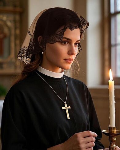 Bozidol Catholic Veils for Women Church: Small D-Shaped Camellia and Our Lady of Guadalupe Lace Veil, Latin Mass Head Cover in Saudi Arabia