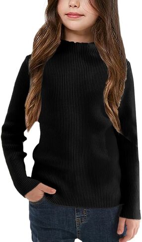 OEBLD Girl's Mock Phictleneck Sweater Sweater مضلعة متماسكة طويلة الأكمام الطويلة السحب ناعم امتداد قميص مغطى in Kuwait