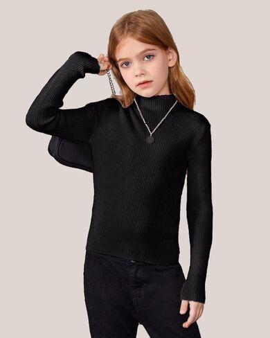 OEBLD Girl's Mock Phictleneck Sweater Sweater مضلعة متماسكة طويلة الأكمام الطويلة السحب ناعم امتداد قميص مغطى in Kuwait