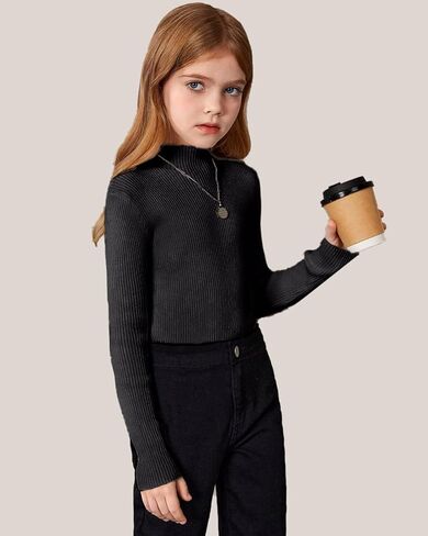 OEBLD Girl's Mock Phictleneck Sweater Sweater مضلعة متماسكة طويلة الأكمام الطويلة السحب ناعم امتداد قميص مغطى in Kuwait