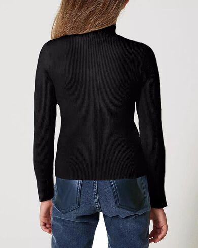 OEBLD Girl's Mock Phictleneck Sweater Sweater مضلعة متماسكة طويلة الأكمام الطويلة السحب ناعم امتداد قميص مغطى in Kuwait