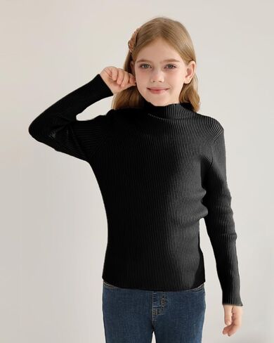 OEBLD Girl's Mock Phictleneck Sweater Sweater مضلعة متماسكة طويلة الأكمام الطويلة السحب ناعم امتداد قميص مغطى in Kuwait