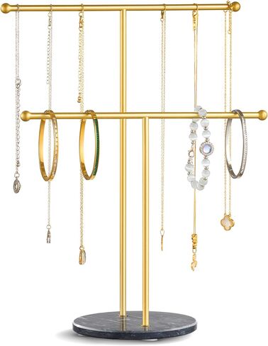 pickpiff Necklace Holder Stand: 2 Tier Jewelry Organizer with Marble Base, Gold Jewelry Tree Display for Bracelets, Rings, Earrings in Kuwait