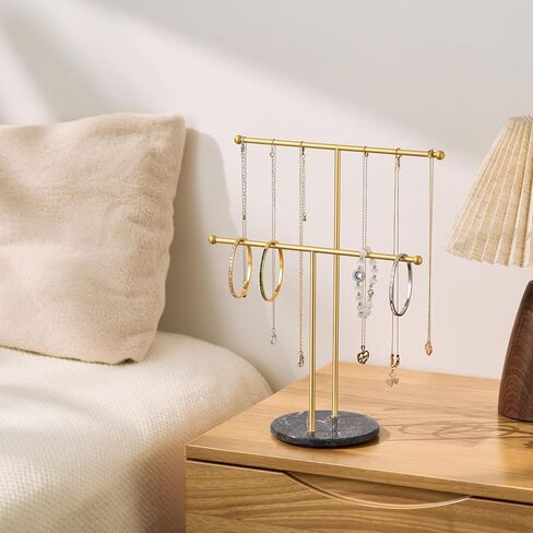 pickpiff Necklace Holder Stand: 2 Tier Jewelry Organizer with Marble Base, Gold Jewelry Tree Display for Bracelets, Rings, Earrings in Kuwait