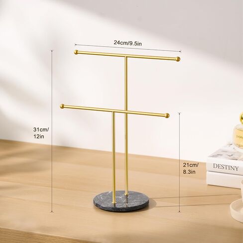 pickpiff Necklace Holder Stand: 2 Tier Jewelry Organizer with Marble Base, Gold Jewelry Tree Display for Bracelets, Rings, Earrings in Kuwait