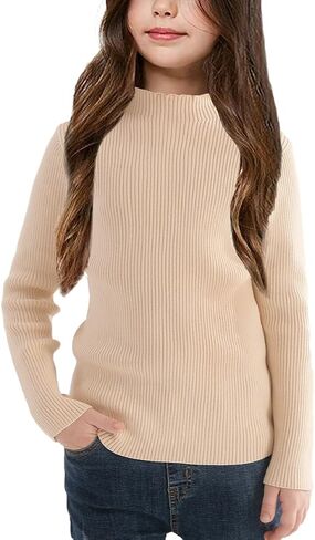 OEBLD Girl's Mock Turtleneck Sweater Ribbed Knit Long Sleeve Pullover Soft Stretch Slim Fitted Top in Kuwait