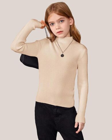 OEBLD Girl's Mock Turtleneck Sweater Ribbed Knit Long Sleeve Pullover Soft Stretch Slim Fitted Top in Kuwait