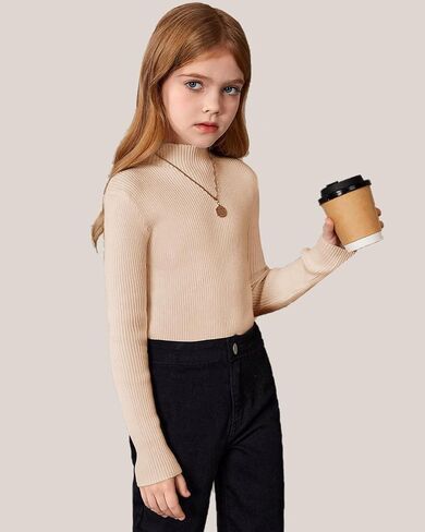 OEBLD Girl's Mock Turtleneck Sweater Ribbed Knit Long Sleeve Pullover Soft Stretch Slim Fitted Top in Kuwait