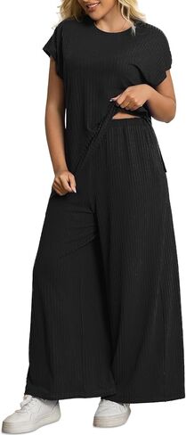Women's Plus Size 2 قطعة صالة مجموعة الصيف كاب غلاف أعلى سروال الساق مطابقة مجموعة التعرق الملابس. in Kuwait