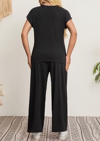 Women's Plus Size 2 قطعة صالة مجموعة الصيف كاب غلاف أعلى سروال الساق مطابقة مجموعة التعرق الملابس. in Kuwait