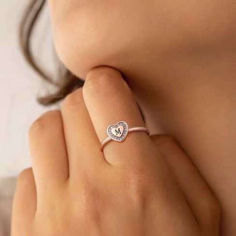 Initial Rings for Girls Teen Girls, White Gold/Rose Gold Plated Initial Rings for Teen Girls Heart Initial Rings for Girls Stackable Rings for Teen Girls Adjustable Rings for Girls Teen Girls Gifts in Kuwait