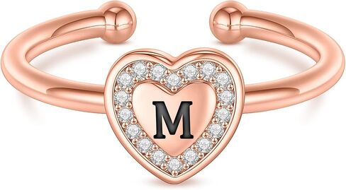 Initial Rings for Girls Teen Girls, White Gold/Rose Gold Plated Initial Rings for Teen Girls Heart Initial Rings for Girls Stackable Rings for Teen Girls Adjustable Rings for Girls Teen Girls Gifts in Kuwait