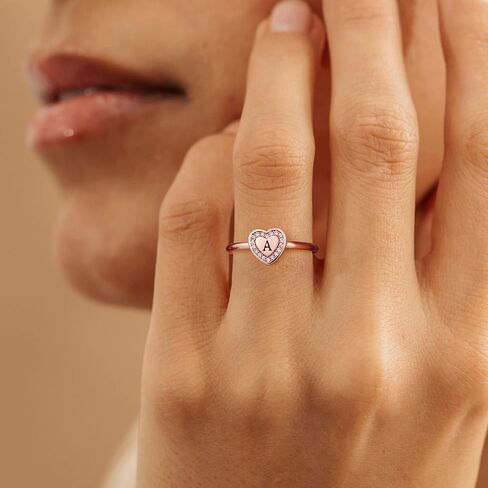 Initial Rings for Girls Teen Girls, White Gold/Rose Gold Plated Initial Rings for Teen Girls Heart Initial Rings for Girls Stackable Rings for Teen Girls Adjustable Rings for Girls Teen Girls Gifts in Kuwait