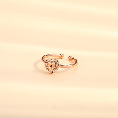 Initial Rings for Girls Teen Girls, White Gold/Rose Gold Plated Initial Rings for Teen Girls Heart Initial Rings for Girls Stackable Rings for Teen Girls Adjustable Rings for Girls Teen Girls Gifts in Kuwait