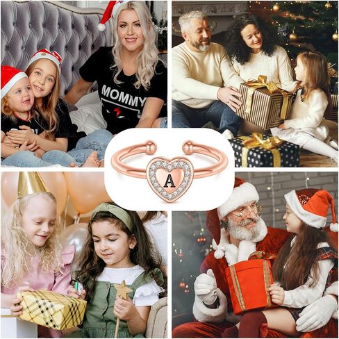 Initial Rings for Girls Teen Girls, White Gold/Rose Gold Plated Initial Rings for Teen Girls Heart Initial Rings for Girls Stackable Rings for Teen Girls Adjustable Rings for Girls Teen Girls Gifts in Kuwait