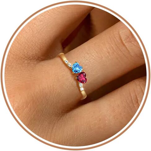 Birthstone Rings for Women Teen Girl Gifts Stacking Gold Rings Non Tarnish 2 Love Heart Birthstone Promise Wedding Mothers Day Anniversary Birthday Gift Jewelry in Saudi Arabia