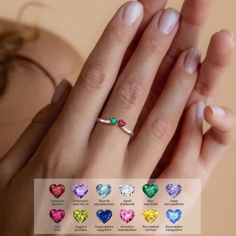 Birthstone Rings for Women Teen Girl Gifts Stacking Gold Rings Non Tarnish 2 Love Heart Birthstone Promise Wedding Mothers Day Anniversary Birthday Gift Jewelry in Saudi Arabia