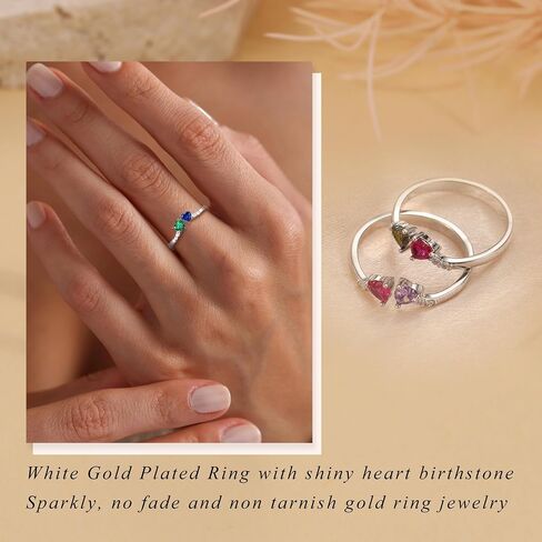 Birthstone Rings for Women Teen Girl Gifts Stacking Gold Rings Non Tarnish 2 Love Heart Birthstone Promise Wedding Mothers Day Anniversary Birthday Gift Jewelry in Saudi Arabia