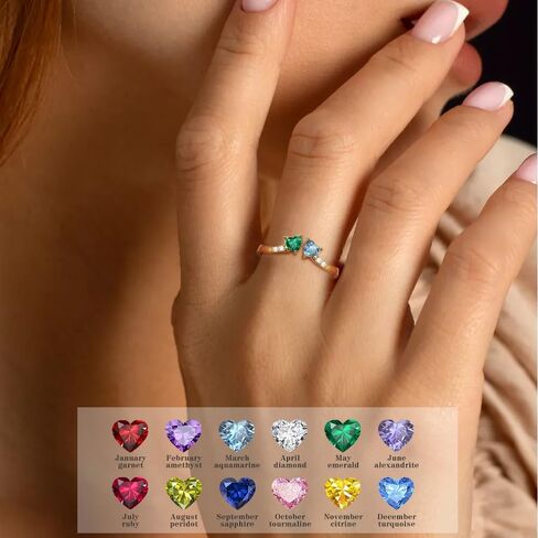 Birthstone Rings for Women Teen Girl Gifts Stacking Gold Rings Non Tarnish 2 Love Heart Birthstone Promise Wedding Mothers Day Anniversary Birthday Gift Jewelry in Saudi Arabia
