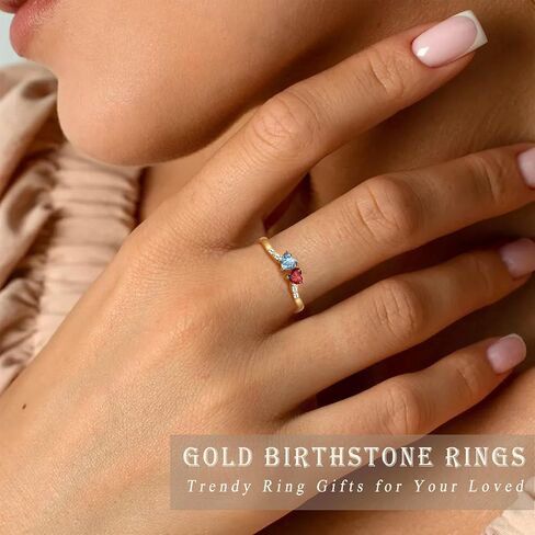 Birthstone Rings for Women Teen Girl Gifts Stacking Gold Rings Non Tarnish 2 Love Heart Birthstone Promise Wedding Mothers Day Anniversary Birthday Gift Jewelry in Saudi Arabia