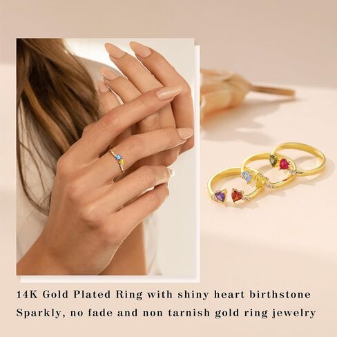 Birthstone Rings for Women Teen Girl Gifts Stacking Gold Rings Non Tarnish 2 Love Heart Birthstone Promise Wedding Mothers Day Anniversary Birthday Gift Jewelry in Saudi Arabia
