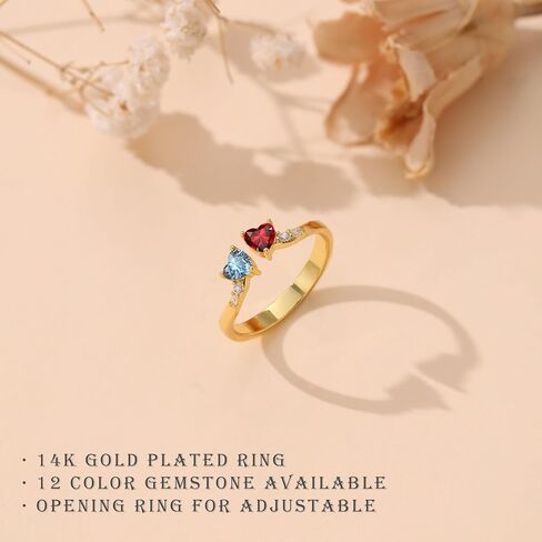 Birthstone Rings for Women Teen Girl Gifts Stacking Gold Rings Non Tarnish 2 Love Heart Birthstone Promise Wedding Mothers Day Anniversary Birthday Gift Jewelry in Saudi Arabia