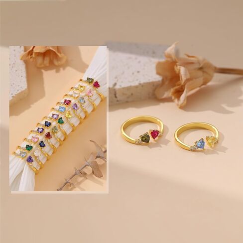 Birthstone Rings for Women Teen Girl Gifts Stacking Gold Rings Non Tarnish 2 Love Heart Birthstone Promise Wedding Mothers Day Anniversary Birthday Gift Jewelry in Saudi Arabia