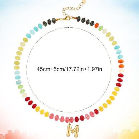 Beaded Necklaces for Women, Colorful Natural Stone Gemstone Necklace Charm Bead Initial Letter Pendant Statement Necklace Boho Summer Beach Handmade Jewelry Gift in Saudi Arabia