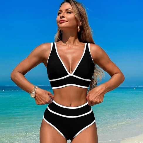 بيكيني عالية الخصر مجموعات المرأة صفيقها من قطعتين in Kuwait
