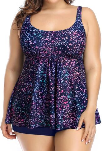 Holipick Plus Size 2 قطعة ملابس السباحة - نساء Tankini بدلات الاستحمام متدفق مع القمامة مع الصبي in Saudi Arabia