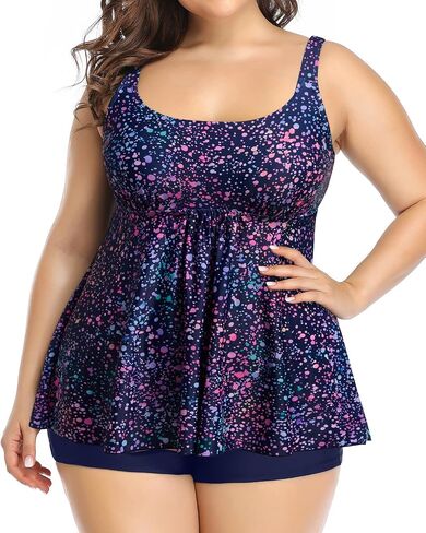 Holipick Plus Size 2 قطعة ملابس السباحة - نساء Tankini بدلات الاستحمام متدفق مع القمامة مع الصبي in Saudi Arabia