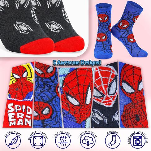 Marvel Boys Crew Socks Warm Soft Socks Fun Cool Socks for Kids 5-Pack Everyday Sports Day Out Superhero Gifts in Saudi Arabia