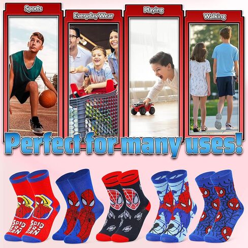 Marvel Boys Crew Socks Warm Soft Socks Fun Cool Socks for Kids 5-Pack Everyday Sports Day Out Superhero Gifts in Saudi Arabia