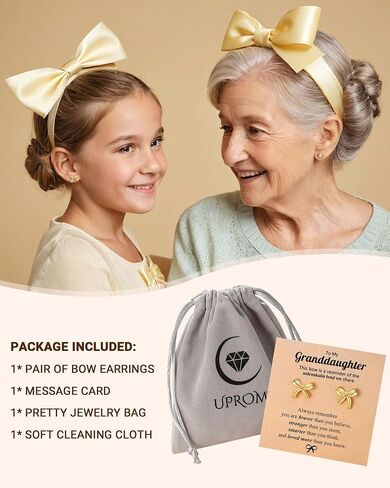 UPROMI Hypoallergenic Gold/Silver Bow Earrings Granddaughter, Birthday Christmas Valentines Day Gifts in Saudi Arabia