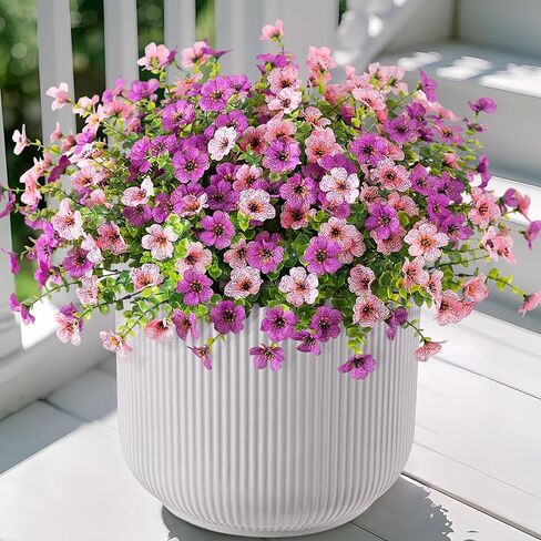 Artificial Fake Plants Flowers for Outdoor Spring Summer Decor, 12 Bundles Faux Silk Daisy for Planter Pot Colorful UV Resistant Look Real for Front Door Porch Patio Outside Yard (Red Purple Yellow) in Kuwait