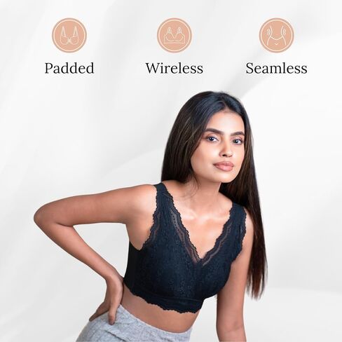 Shape Women's Lace Bralette Everyday Comfort Padded Bra for Women Non-Adjustable Strap Bra with Back Hook Closure in Saudi Arabia