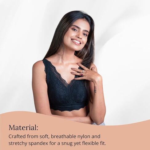Shape Women's Lace Bralette Everyday Comfort Padded Bra for Women Non-Adjustable Strap Bra with Back Hook Closure in Saudi Arabia