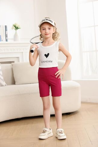 Girls 2 Pack Solid Ribbed 5" Exercise High Waisted Bike Shorts with Pockets 5-12 Years in Kuwait