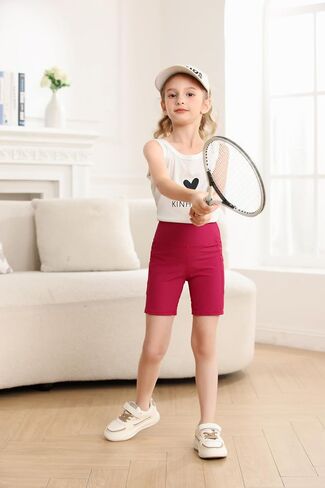 Girls 2 Pack Solid Ribbed 5" Exercise High Waisted Bike Shorts with Pockets 5-12 Years in Kuwait