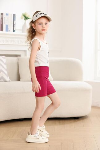 Girls 2 Pack Solid Ribbed 5" Exercise High Waisted Bike Shorts with Pockets 5-12 Years in Kuwait