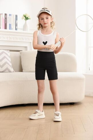 Girls 2 Pack Solid Ribbed 5" Exercise High Waisted Bike Shorts with Pockets 5-12 Years in Kuwait